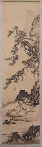 CHINESE SCROLL PAINTING OF MAN UNDER TREE