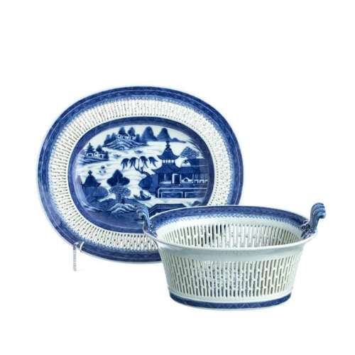 Chinese Porcelain basket & platter, Qianlong