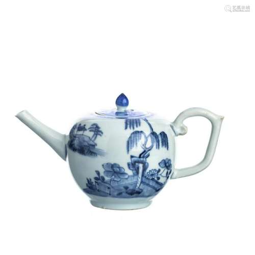 Chinese Porcelain blue 'landscape' Teapot, Kangxi