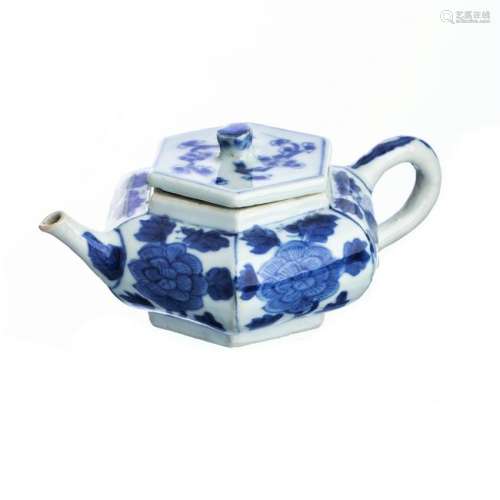 Chinese Porcelain Blue Hexagonal Teapot, Kangxi