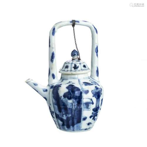 Chinese Porcelain Arched Handle Teapot, Kangxi