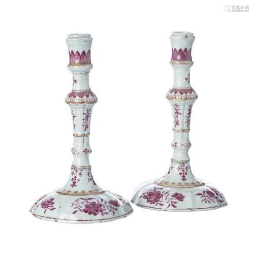 Pair of Chinese Porcelain famille rose candlesticks,