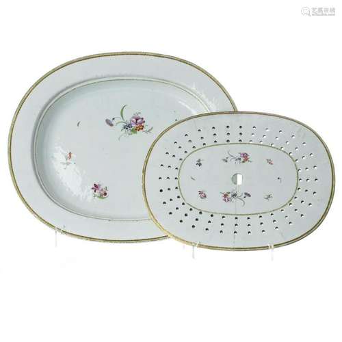 Chinese porcelain meat drainer and platter, Jiaqing