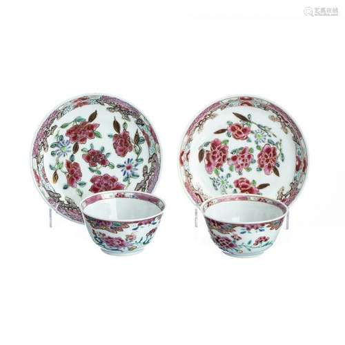 Pair of Chinese Porcelain peony Teacup and Saucers,