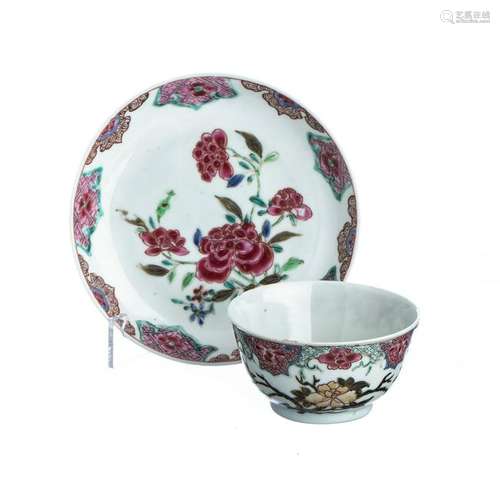 Chinese Porcelain peony Teacup and Saucer, Yongzheng