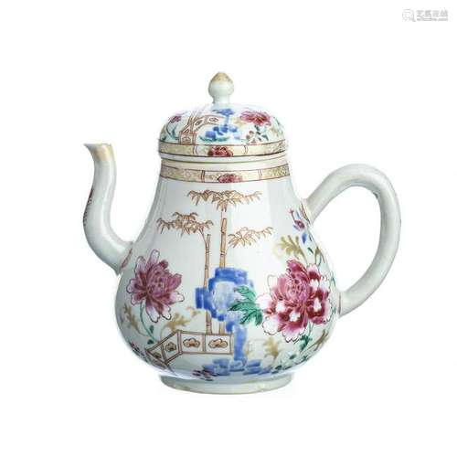 Chinese Porcelain Famille Rose peony Teapot, Qianlong