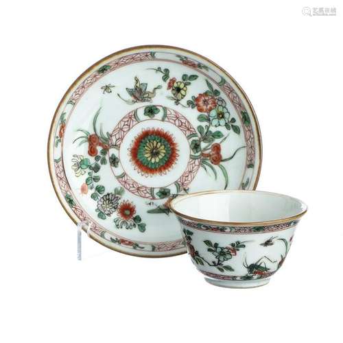 Chinese Porcelain 'Insect' Teacup and Saucer, Kangxi