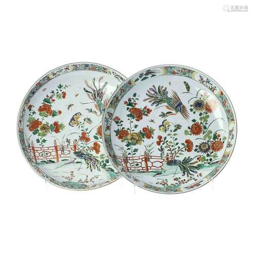 Pair of Llarge Chinese Porcelain Famille Verte Peacock