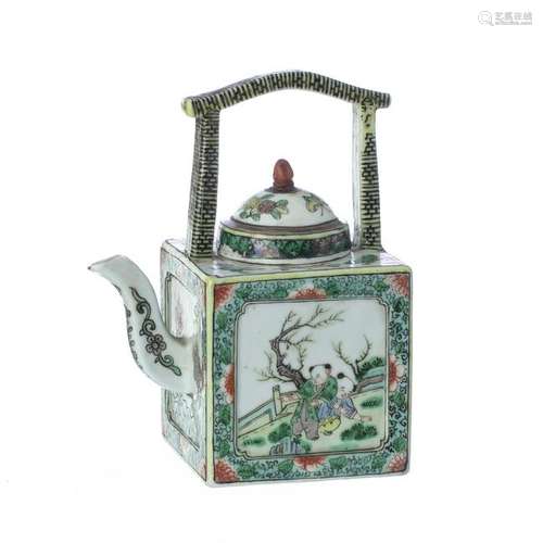 Chinese Porcelain Square Famille Verte Teapot, Guangxu