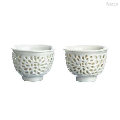 Pair of blanc-de-chine double walled cups