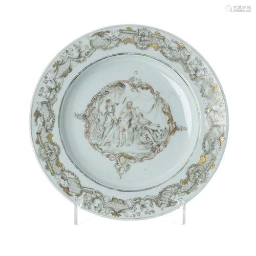 Hercules Choice Grisaille Plate in Chinese Porcelain,