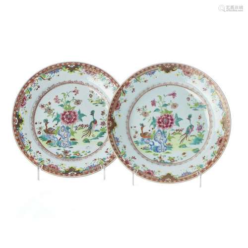 Pair of Chinese Porcelain Peacock plates, Qianlong