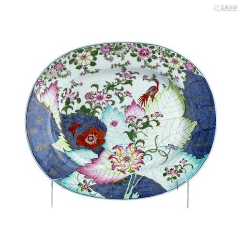 Oval 'tobacco leaf' platter in Chinese porcelain