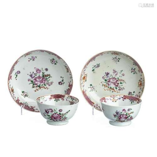 Pair of Chinese Porcelain Famille Rose Teacups and