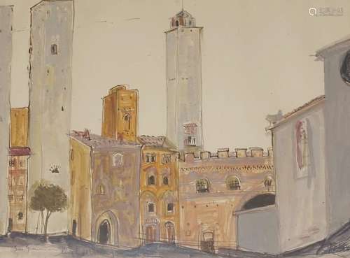 MICHEL HENRY (1928 2016). San Gimignano Gouache et…