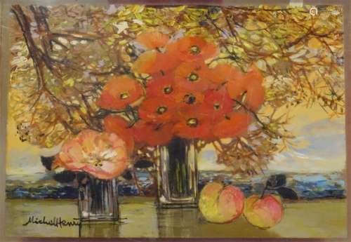 MICHEL HENRY (1928 2016). Vases de fleurs et pomme…