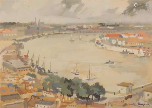 René GENIS (1922 2004). Le Port Gouache, signée en…