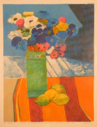Guy BARDONE (1927 2015). Vase de fleurs vert et ci…