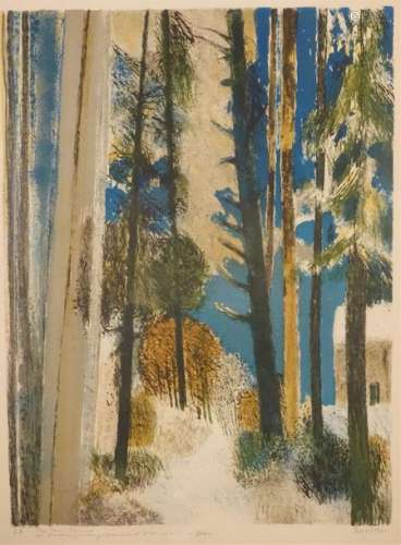 Guy BARDONE (1927 2015). Forêt de sapins Lithograp…