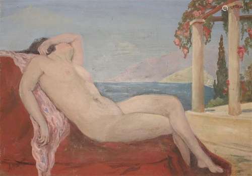 Antide HENRY (1877 1959). Odalisque sur la terrass…