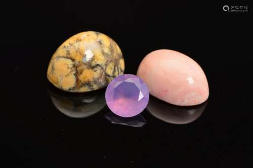THREE PIECES OF OPAL, two opal cabochons, pink opal and lace opal, combined weight 26.72ct, one