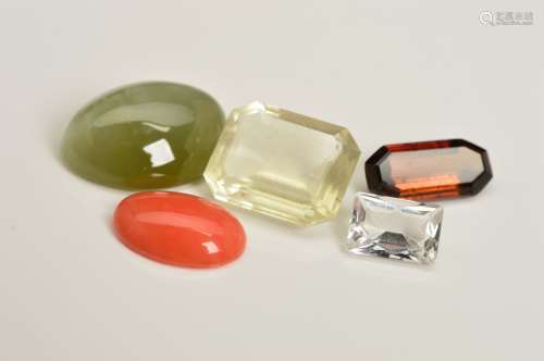 A COLLECTION OF TWENTY ONE VARIOUS SEMI-PRECIOUS GEMSTONES OF NUMEROUS SHAPES AND SIZES, to
