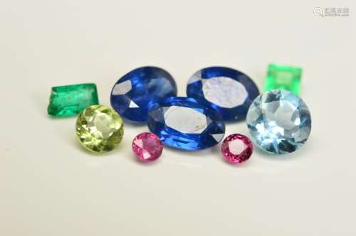 A SELECTION OF FACETED LOOSE GEMSTONES, to include a circular aquamarine weighing 0.45ct, a circular