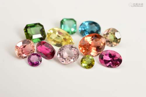 A SELECTION OF TOURMALINE, various shapes and sizes, to include pink, yellow, green, blue colours,