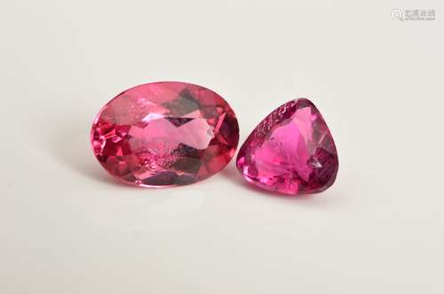 A SET OF TWO PINK TOURMALINE, one mix cut oval, measuring approximately 10.5mm x 7.3mm, weighing 2.