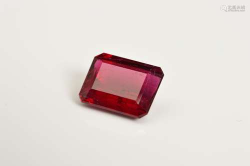 AN EMERALD CUT RED TOURMALINE, measuring approximately 12mm x 9.1mm, weighing 5.05ct