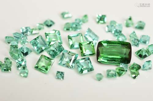 A SELECTION OF FACETED LOOSE TOURMALINES, to include a rectangular green tourmaline measuring 9mm