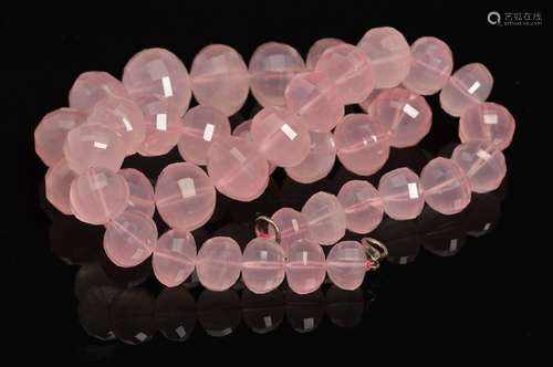 ROSE QUARTZ FACETED BEAD NECKLACE, comprising approximately 39 beads, graduating in size between