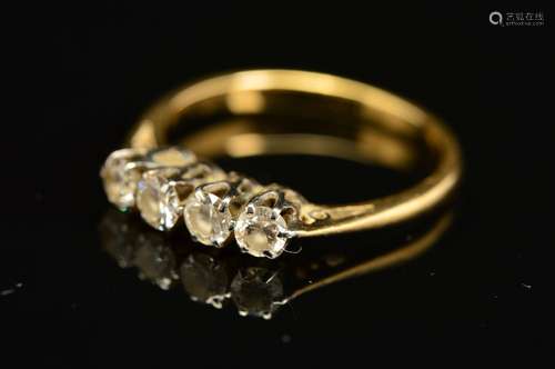 A LATE 20TH CENTURY FOUR STONE DIAMOND RING, estimated total diamond weight 0.35ct, colour