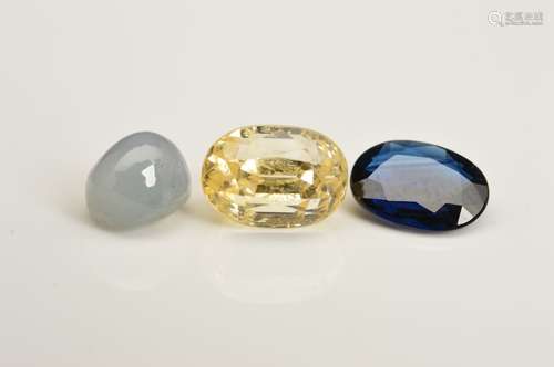 A SELECTION OF SAPPHIRES, to include a star sapphire cabochon weighing 1.95ct, an oval mix cut