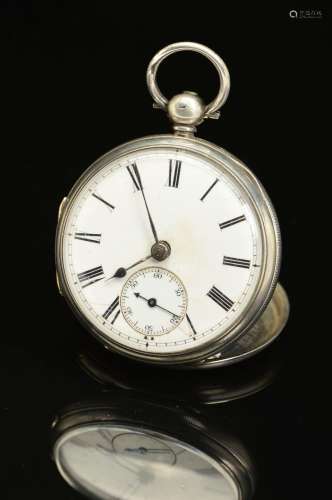 A VICTORIAN SILVER CASED POCKET WATCH BY JOHN DONEGAN OF DUBLIN, the white enamel dial with