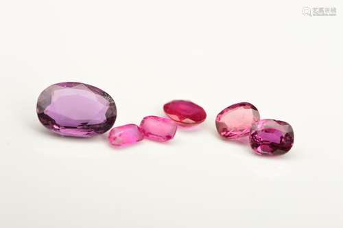 A SELECTION OF RUBIES, various shapes and sizes, to include an elongated mix cut oval measuring