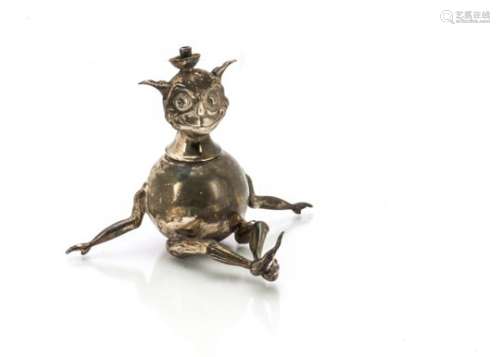 An early 20th century silver novelty table lighter from Asprey, London 1911, modelled as a seated