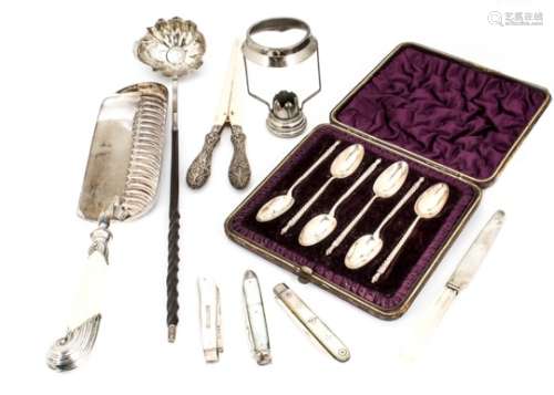 A collection of Georgian and Victorian and later silver and silver plated items, including a basting