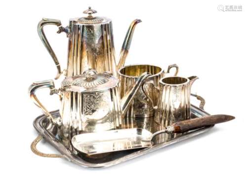 A collection of Georgian and later silver and silver plated items, including six forks and four