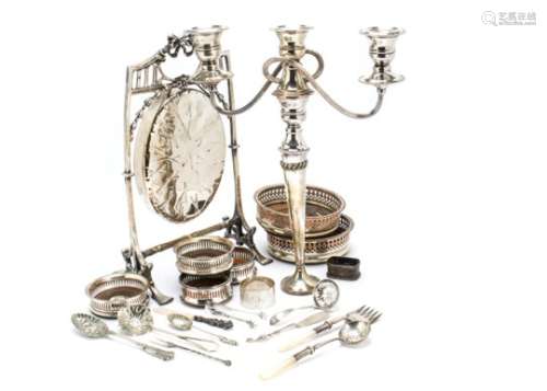 A collection of silver and silver plated items, including a cute silver and mop letter opener, a