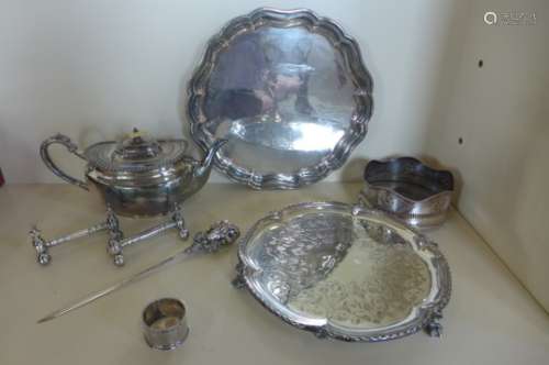 An assortment of plated items including a Rams head skewer