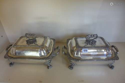 Two silver plated on copper tureens