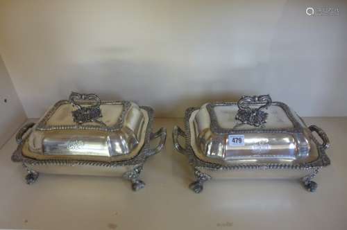 Two silver plated on copper tureens