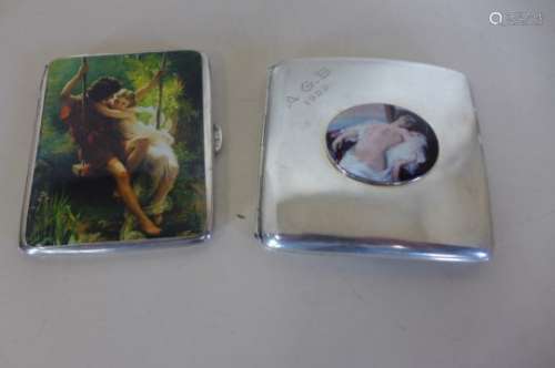 Two silver cigarette cases, one with later semi nude cartouche, Samson Morden and Co, London, 1918/