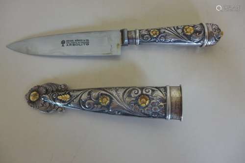 A Heinr Boker and Co Soligen-Alemania Gaucho knife, marked 800 to sheath, 28cm long, generally