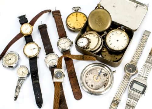 A group of watches, including mid-sized chromed watches marked Waterproof with 15j movements, a