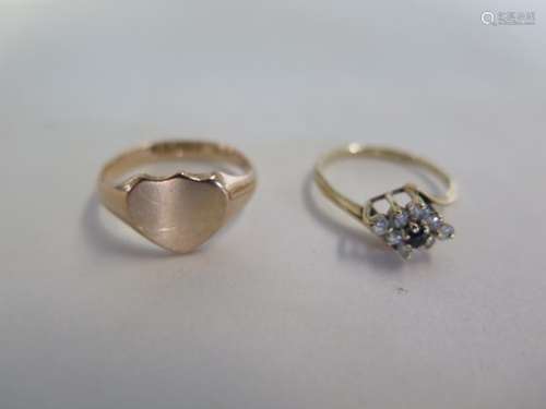 Two 9ct yellow gold rings, sizes J and K, approx 3.8 grams