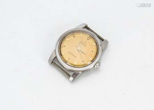 A c1950s Omega Automatic Seamaster stainless steel gentleman's wristwatch, 34mm case with gilt dial,