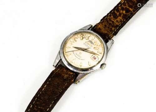 A c1940s Samson Datomaster Super De Luxe chromed gentleman's wristwatch, 34mm case, cream dial