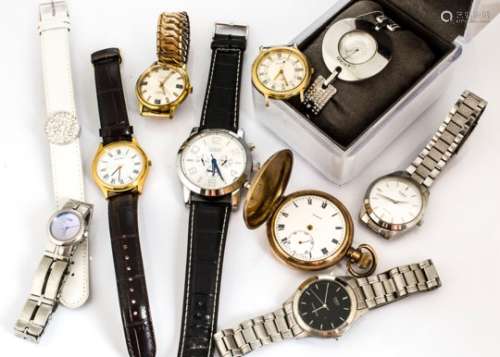 Nine watches, including two Casio Quartz examples, a gold plated pocket watch, AF, a vintage